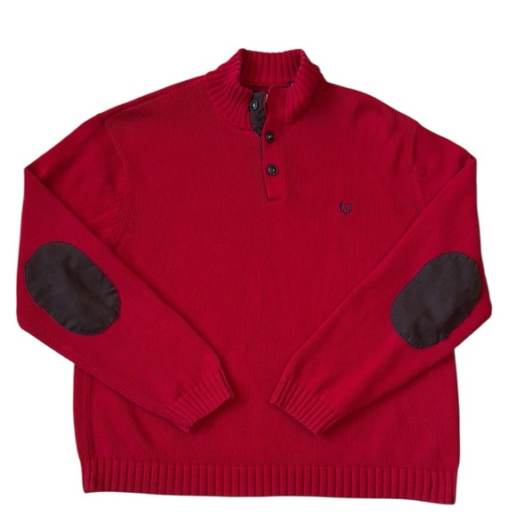 Chaps Red Cotton Knit Mock Neck Pullover Sweater Elbow Patches Holidays Warm XXL - Picture 1 of 14